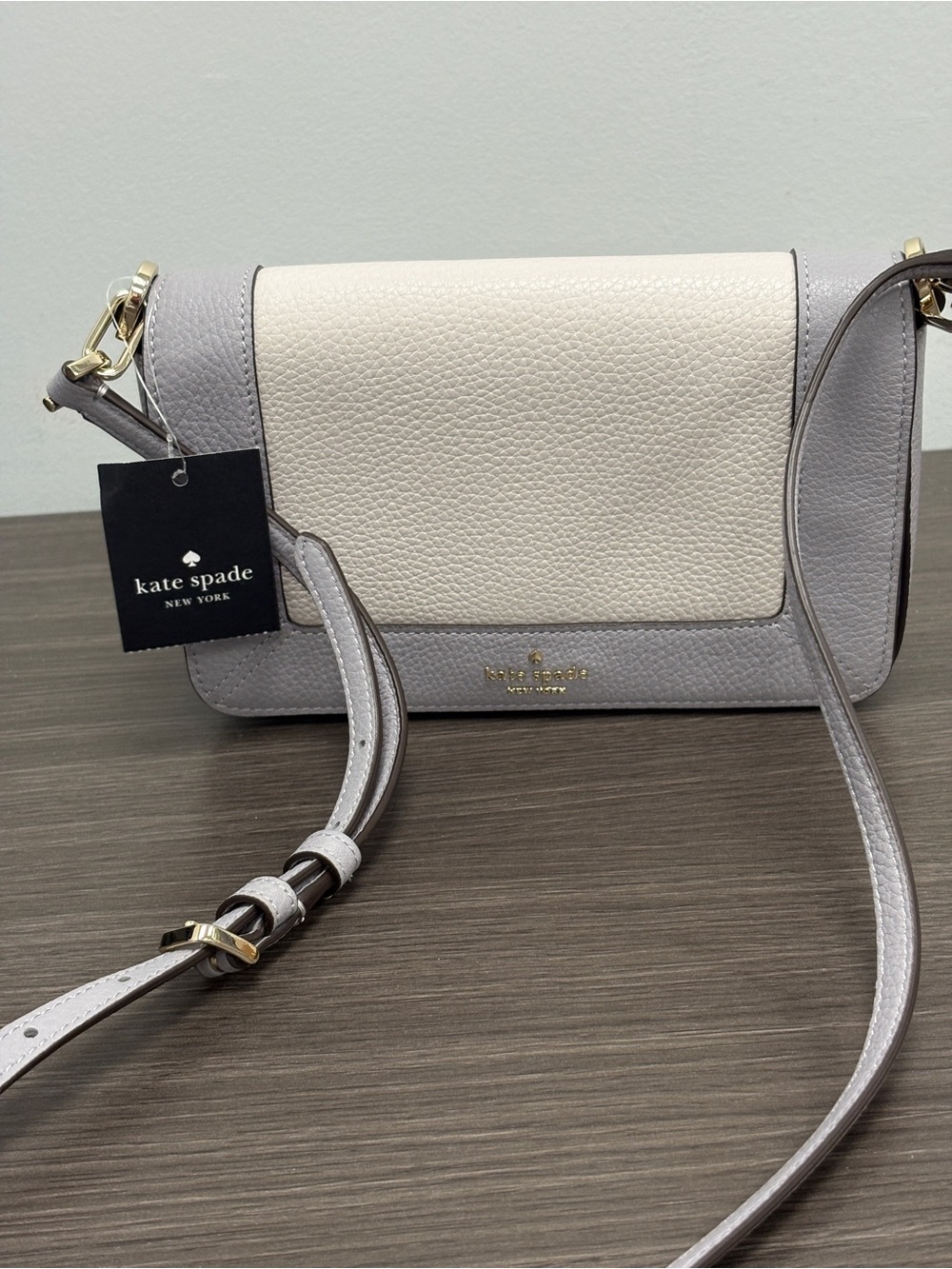 kate spade Two-Tone White and Light Gray Pebbled Leather Crossbody